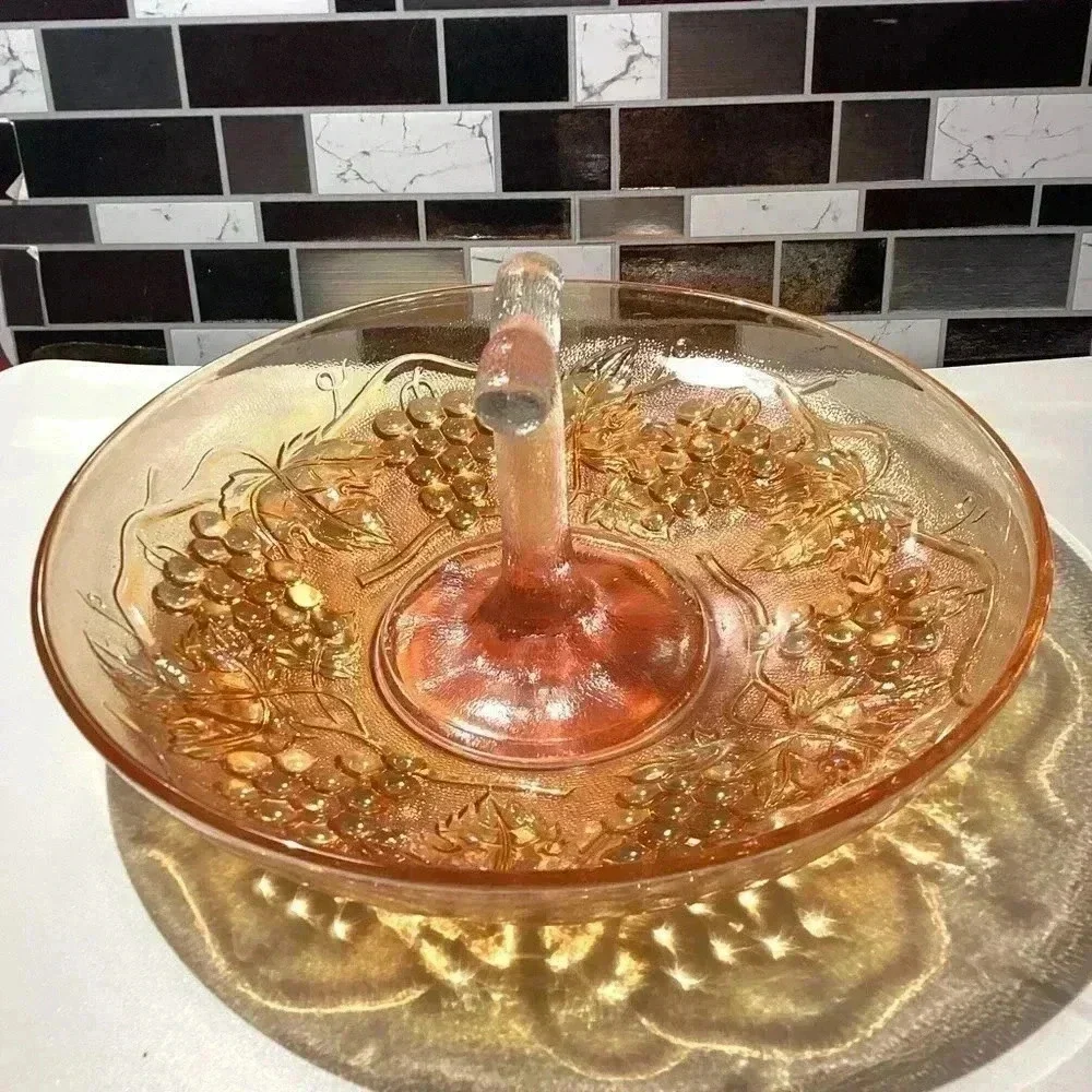 Vintage Imperial Carnival Glass Grape Design Candy Dish, Serving Dish